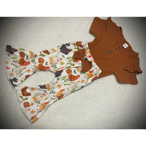Baby Unbranded Matching Set 3-6 Months Brown White Chicken Print